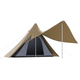 Outsunny 15.4'x15.4'x8.5' Teepee Tent, Waterproof Camping Tent with Porch Area, Floor and Carry Bag, for 2-3 Person Outdoor Backpacking Camping H