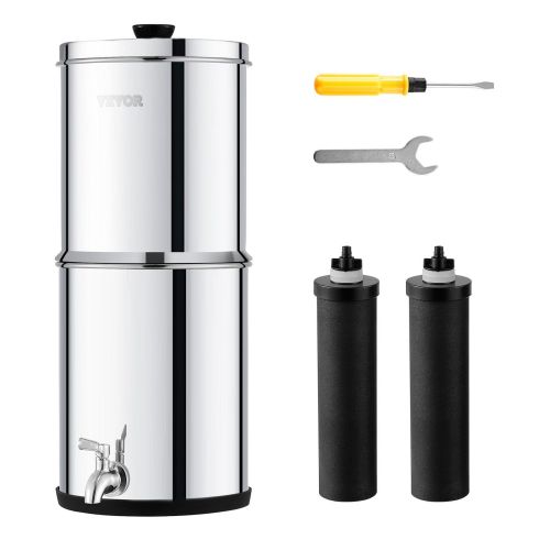 VEVOR 2.25G Gravity-fed Water Filter Countertop System Stainless Steel 2 Filters