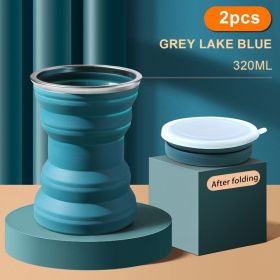 1/2pcs Portable Silicone Folding Water Cup Outdoor Heat Resistant Foldable Mug Collapsible Drinking Cups With Lid Travel Camping (Color: 2pcs Blue, Ships From: China)