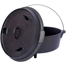 pre-Seasoned Cast Iron Dutch Oven With Skillet Lid, Outdoor Camping Deep Pot for Camping Fireplace Cooking BBQ Baking Campfire, Leg Base,6 Quart (Color: AS PIC)